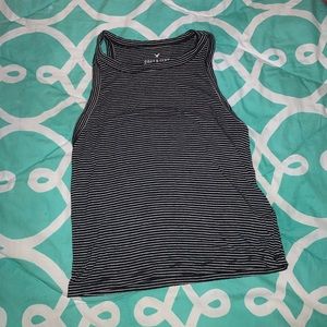 American Eagle Black Striped Soft High Neck Tank